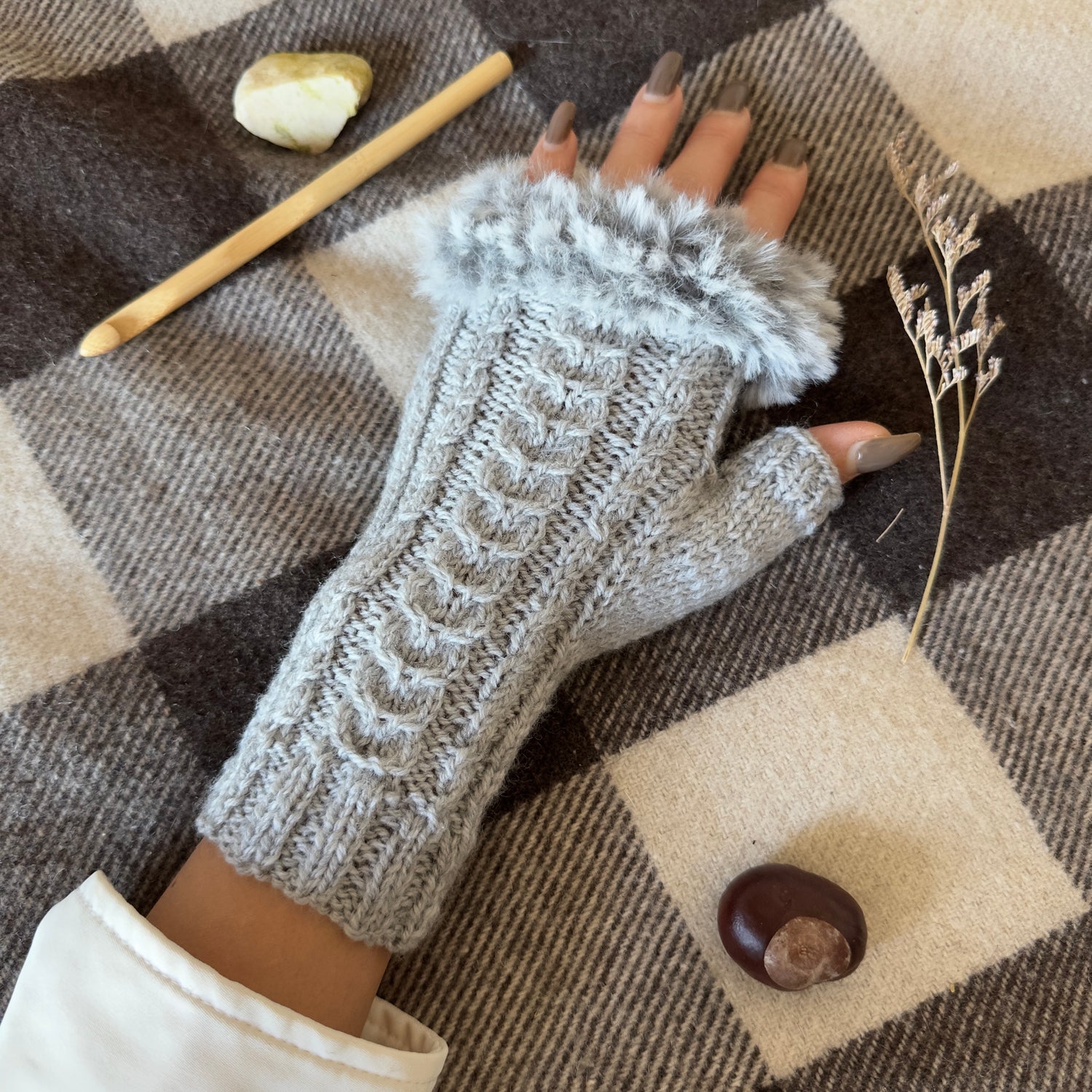 Mitaines Fourrure • Gris Perlé