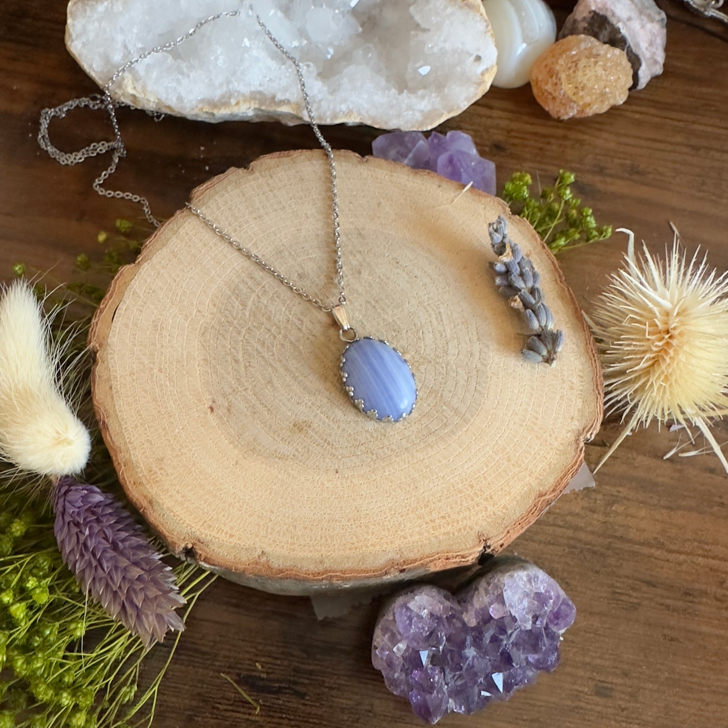 Pendentif Agate Blue Lace de Madagascar