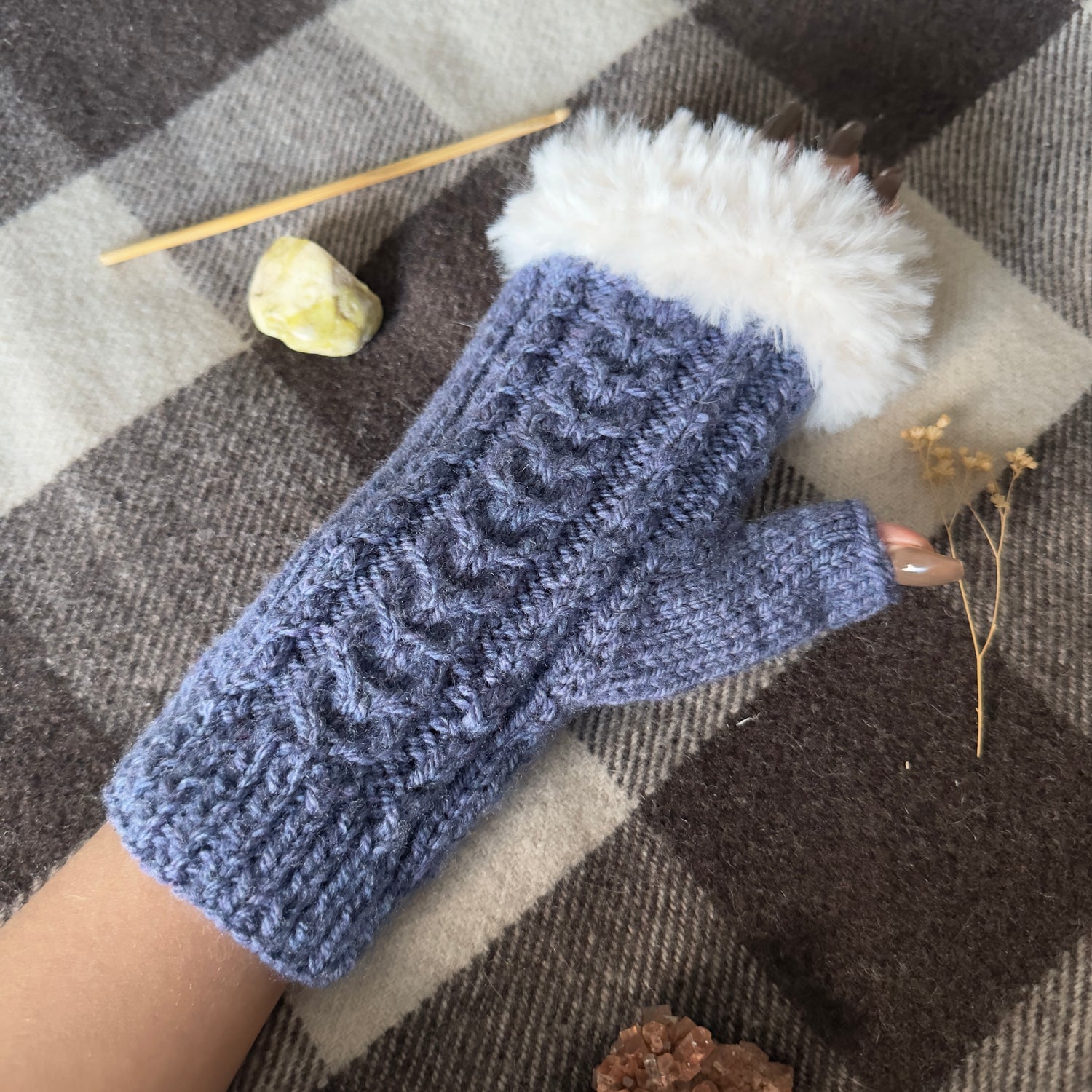 Mitaines Fourrure • Bleu Acier