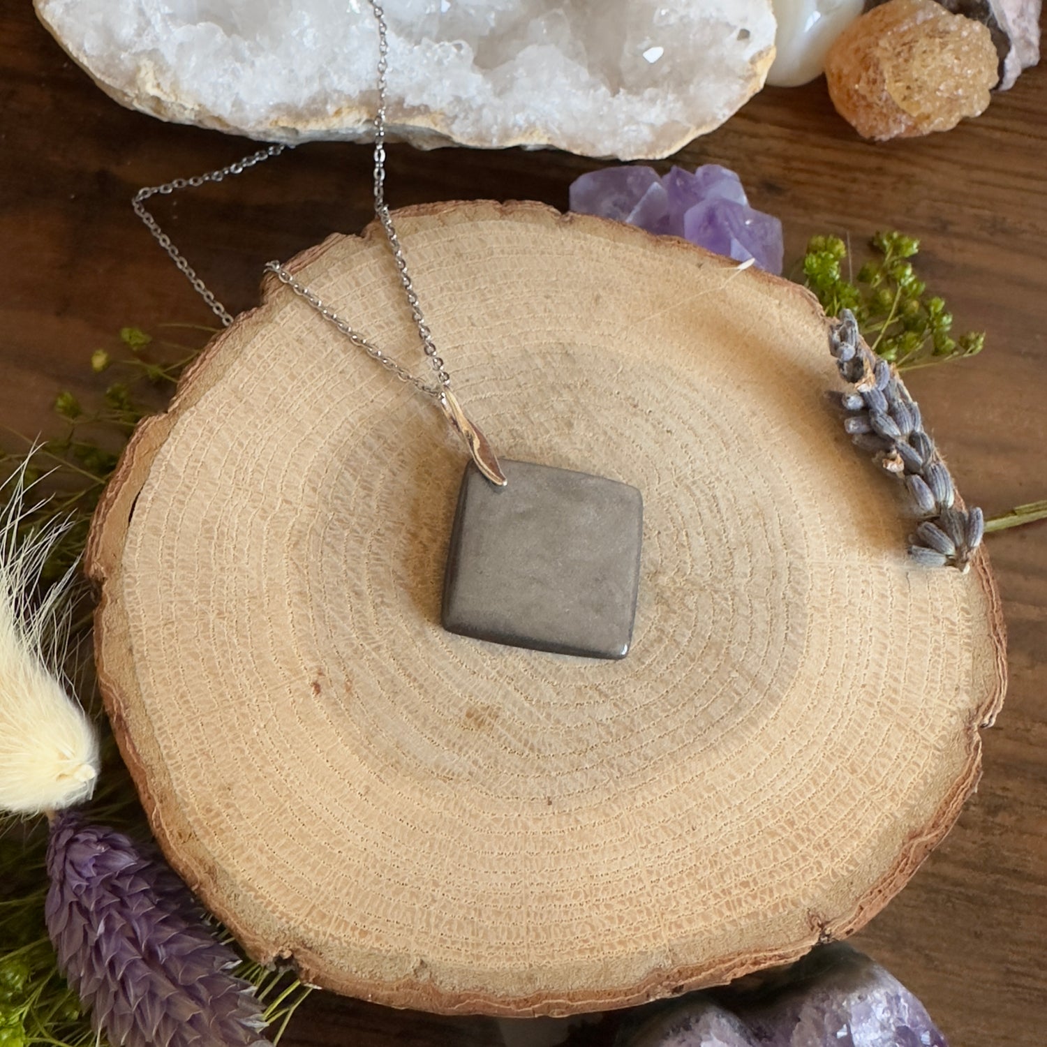 Pendentif Obsidienne Argentée du Mexique