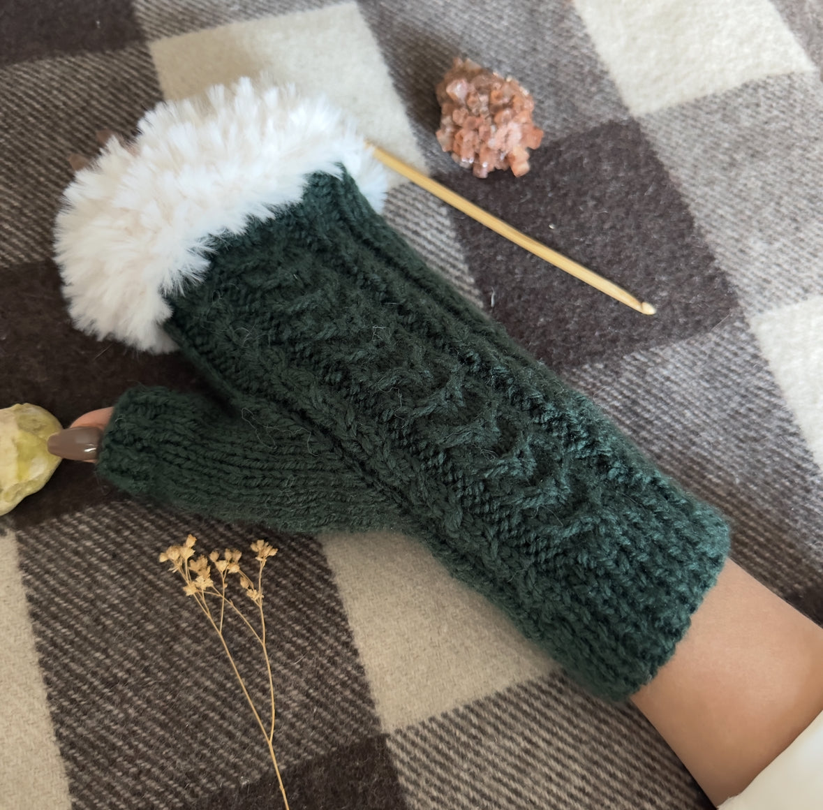 Mitaines Fourrure • Vert Sapin